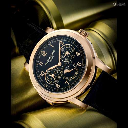 PATEK PHILIPPE. A RARE 18K PINK GOLD AUTOMATIC “CATHEDRAL” M...