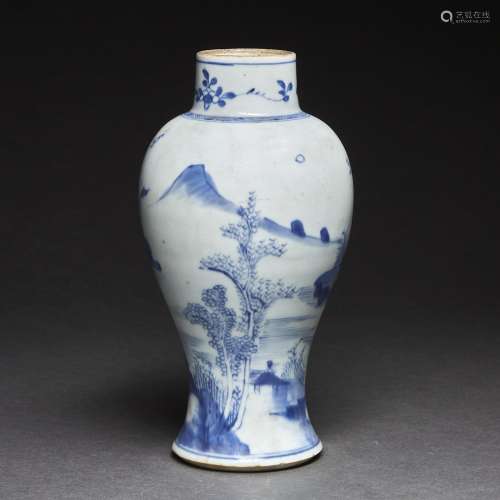 VASE BALUSTRE<br />
en porcelaine émaillée bleu et blanc à d...