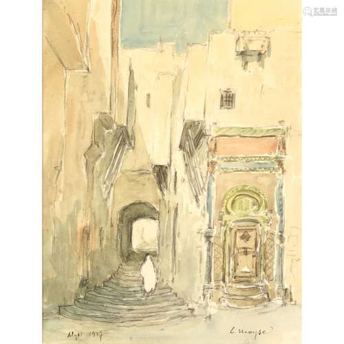 LÉON MOYSE (1873-1955)<br />
PROMENEUSE DANS UNE RUELLE À AL...