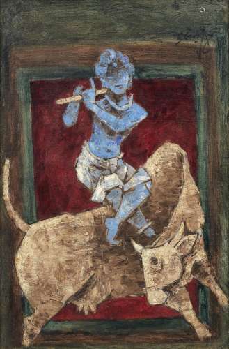 Maqbool Fida Husain (Indian, 1915-2011) Untiled (Blue boy at...