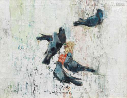 Jamil Naqsh (Pakistani, 1939-2019) Untitled (Pigeons)