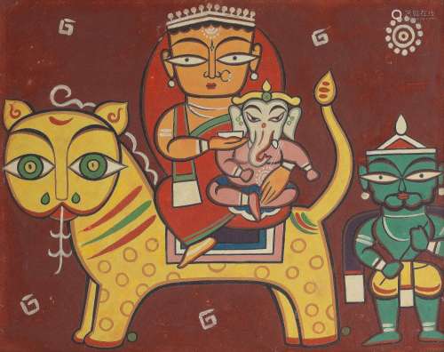 【*】Jamini Roy (Indian, 1887-1972) Untitled (Durga and Ganesh...