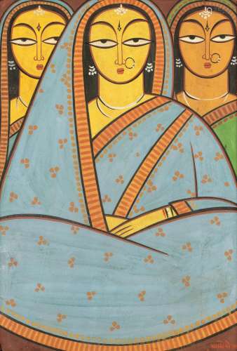 【*】Jamini Roy (Indian, 1887-1972) Untitled (Three women)