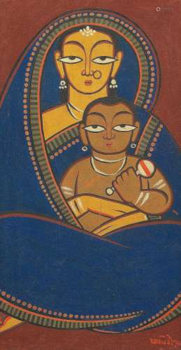【*】Jamini Roy (Indian, 1887-1972) Untitled (Seated Mother &a...