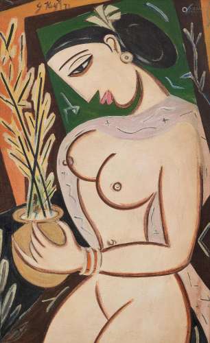 【*】George Keyt (Sri Lankan, 1901-1993) Untitled (Woman with ...