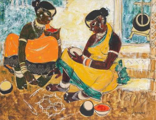 【*】B. Prabha (Indian, 1933-2001) Untitled (Village Scene)