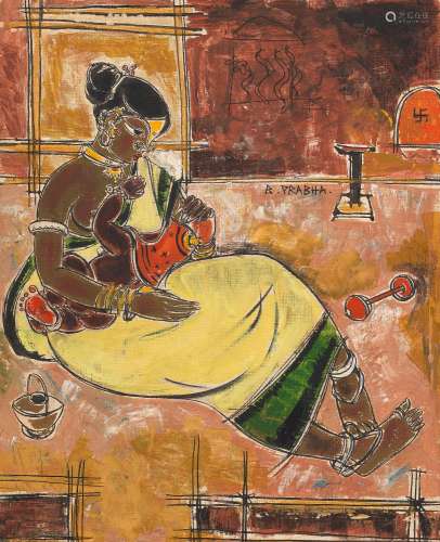【*】B. Prabha (Indian, 1933-2001) Untitled (Mother & Chil...
