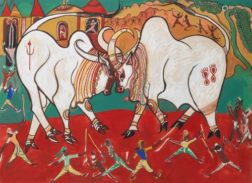 【*】Abani Sen (Indian, 1904-1974) Untitled (Bull Fight)