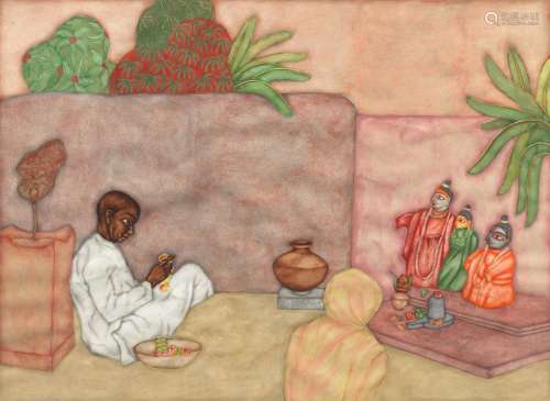 Shanti Panchal (Indian, B. 1951) Untitled (Puja Scene)