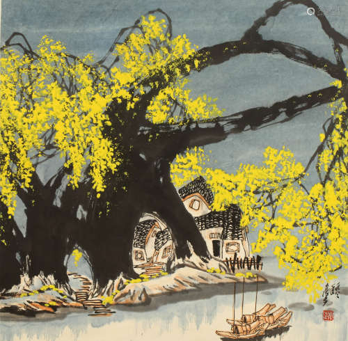 张步 1983年作 秋景图 纸本镜片