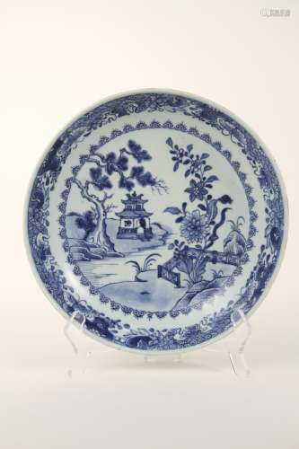 An 18th-century Chinese blue and white plate