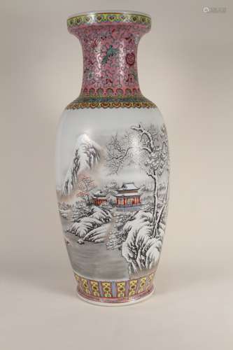 A Chinese 19th-20th century pastel snow landscape award bott...