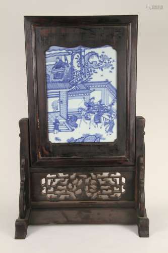 A Chinese 18th-19th century blue and white pavilion characte...
