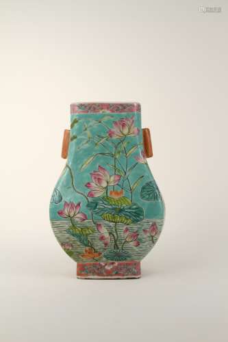 A Chinese 19th-20th century pastel lotus ear vase