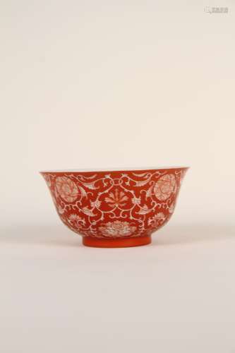 A Chinese 19th-century red-glazed floral bowl