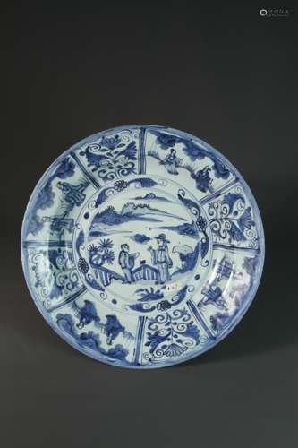 A Chinese 18th-century blue-and-white figure plate