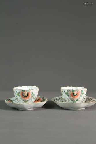 A Chinese 19th-century pastel floral cup and saucer