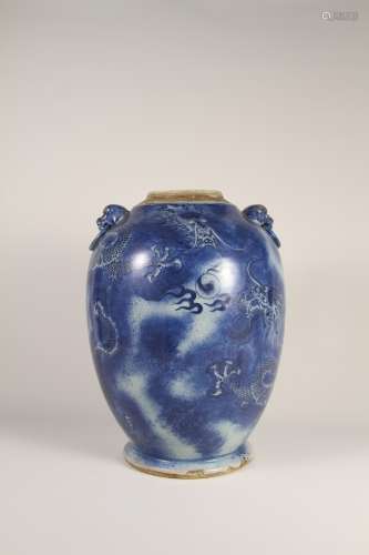 A Chinese 19th-20th century blue and white dragon pattern do...