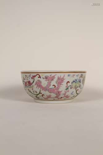A Chinese 19th-century pastel floral phoenix bowl