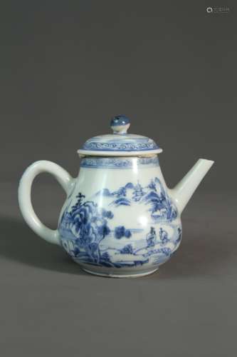 An 18th-century Chinese blue-and-white landscape teapot