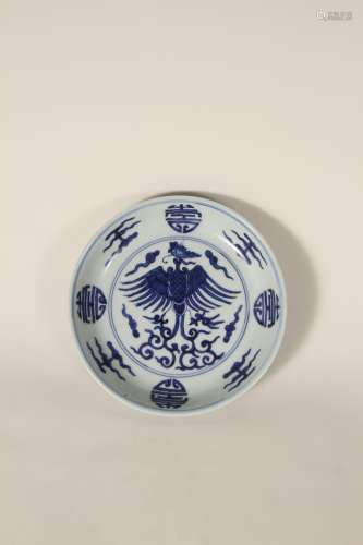 A Chinese 19th-century blue-and-white phoenix plate