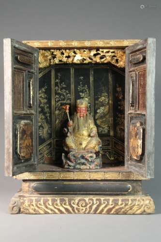 A Chinese 18th-19th century wood carved figure box