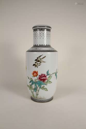 A Chinese 20th century pastel flower and bird stick mallet b...