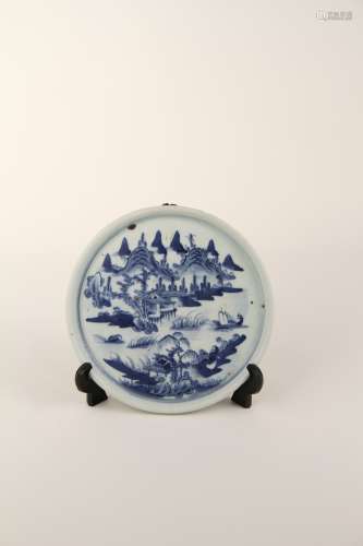 A blue-and-white landscape plate of the 18th-19th centuries ...