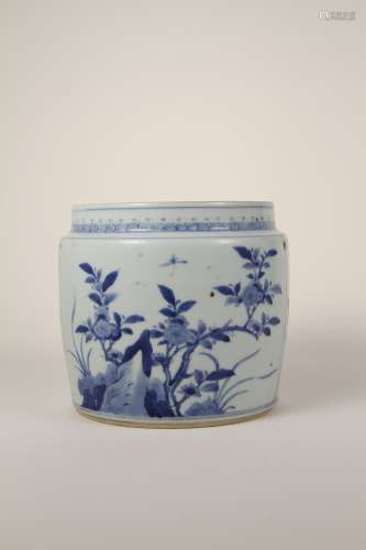 A Chinese 18th-century blue-and-white bird jar