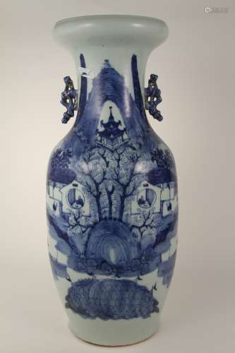 A Chinese 19th-century blue-and-white figure prize bottle