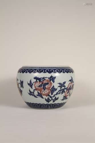 A Chinese 18th-century blue-and-white glazed red jar