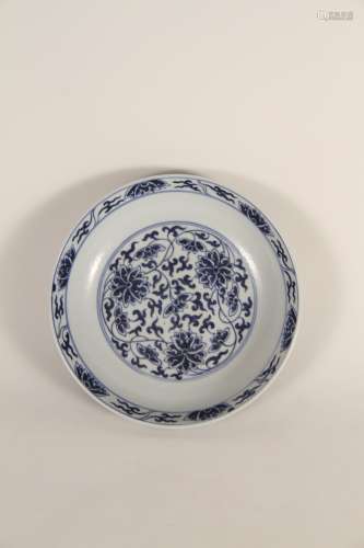 A Chinese 19th-century blue-and-white entangled lotus disc