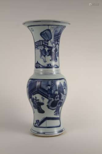 A Chinese 18th-century blue-and-white figure vase