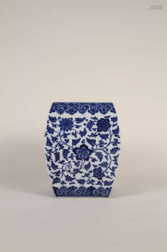 A square jar of blue and white entangled lotus patterns in C...