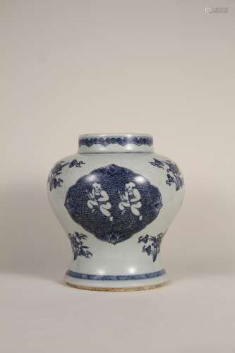 An 18th-century Chinese blue-and-white baby opera jar