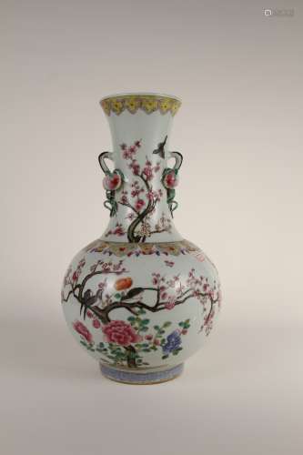 A Chinese pastel flower and bird vase of the 19th-20th centu...