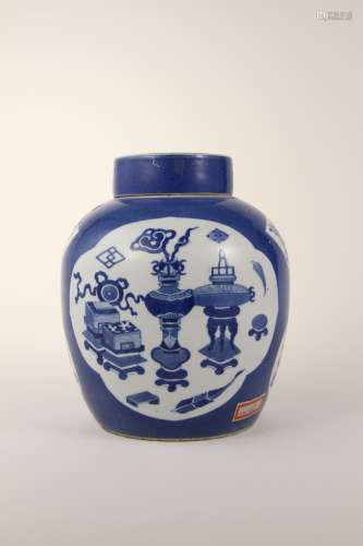 A Chinese 19th-century blue-and-white windowed ancient patte...