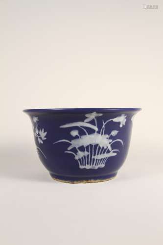 A Chinese 19th-century blue-and-white flower pot