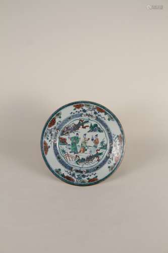 A Chinese 18th-19th century fighting figure plate