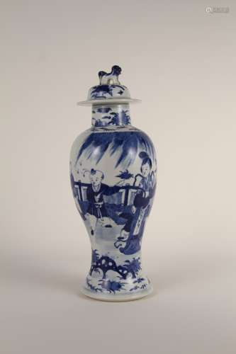 A Chinese 18th-century blue-and-white figure with a lid Guan...