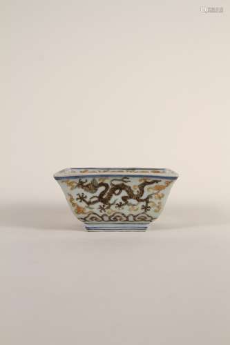 A Chinese 16th-century dragon square bowl