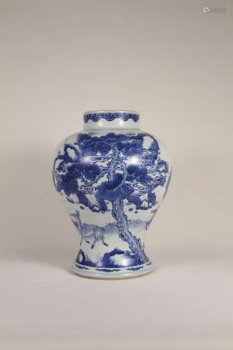 A Chinese blue-and-white pine deer plum vase from the 17th-1...