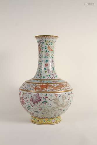 A Chinese 19th-century pastel floral dragon pattern bottle