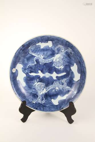 A Chinese 19th-20th century blue and white dragon pattern pl...