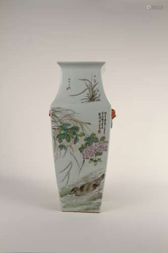 A Chinese 20th century pastel floral square vase