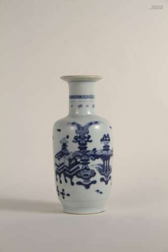 A Chinese 18th-19th century blue-and-white Bogu mallet vase