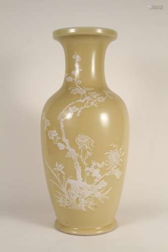 A Chinese 19th-century yellow-glazed floral Guanyin vase