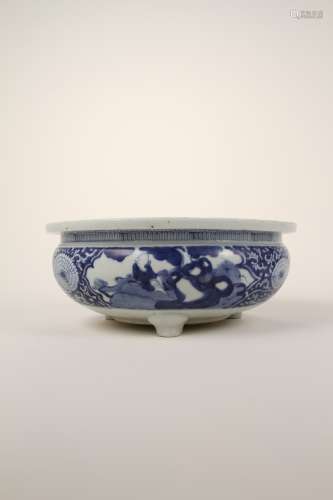 A Chinese 19th-century blue-and-white incense burner