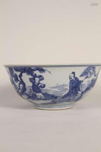 A Chinese 18th-century blue-and-white character story bowl