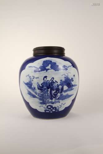 A Chinese blue-and-white windowed figure jar from the 19th t...